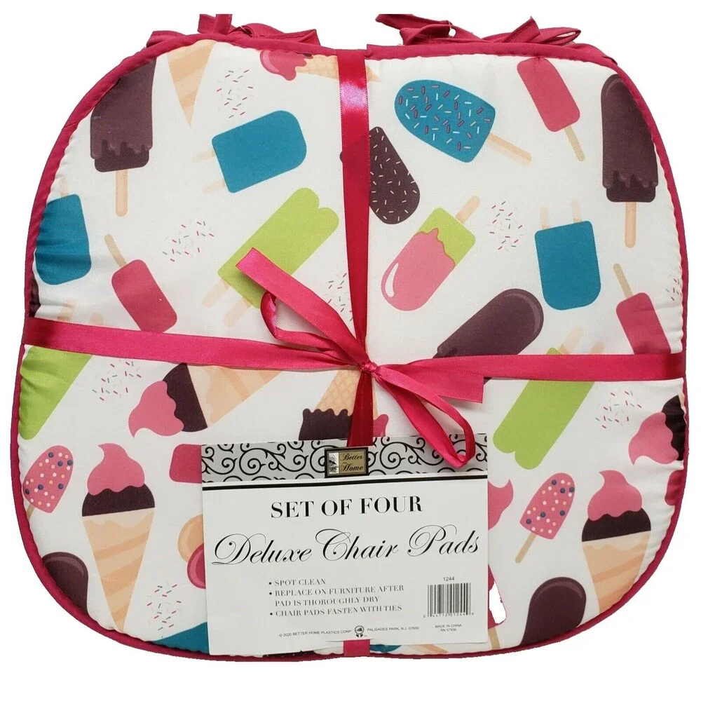 Set of 4 CHAIR PADS CUSHIONS w/pink ties,15
